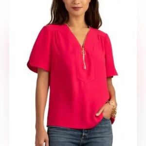 Trina Turk - Amethyst Top - Women's Pink Zipper V-Neck Size XL New With Tags!!
